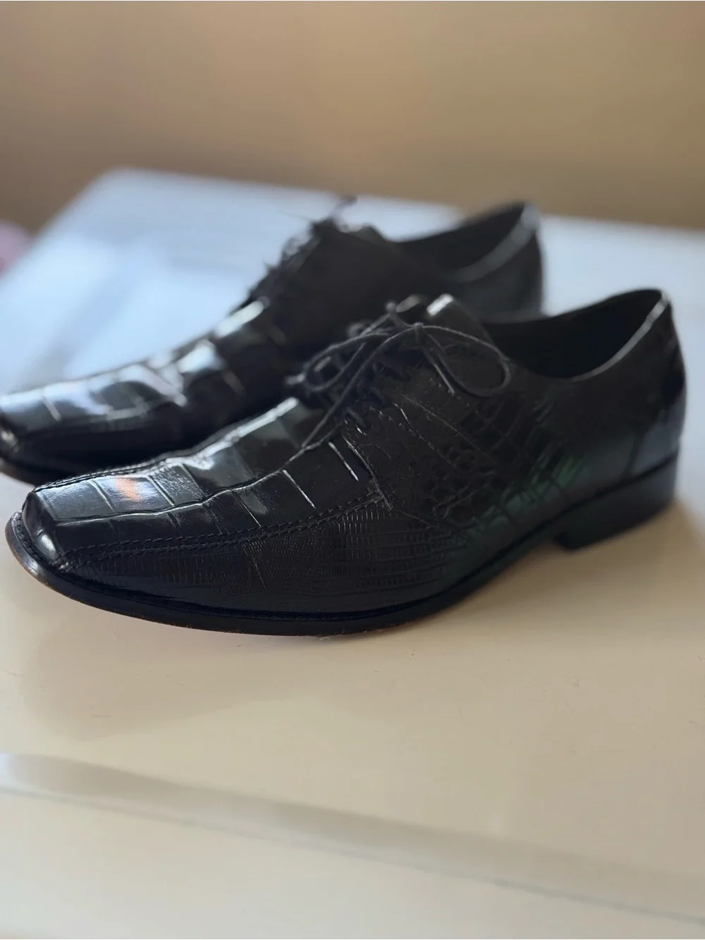 Stacy Adams Black Croc-Embossed Oxford Dress Shoes